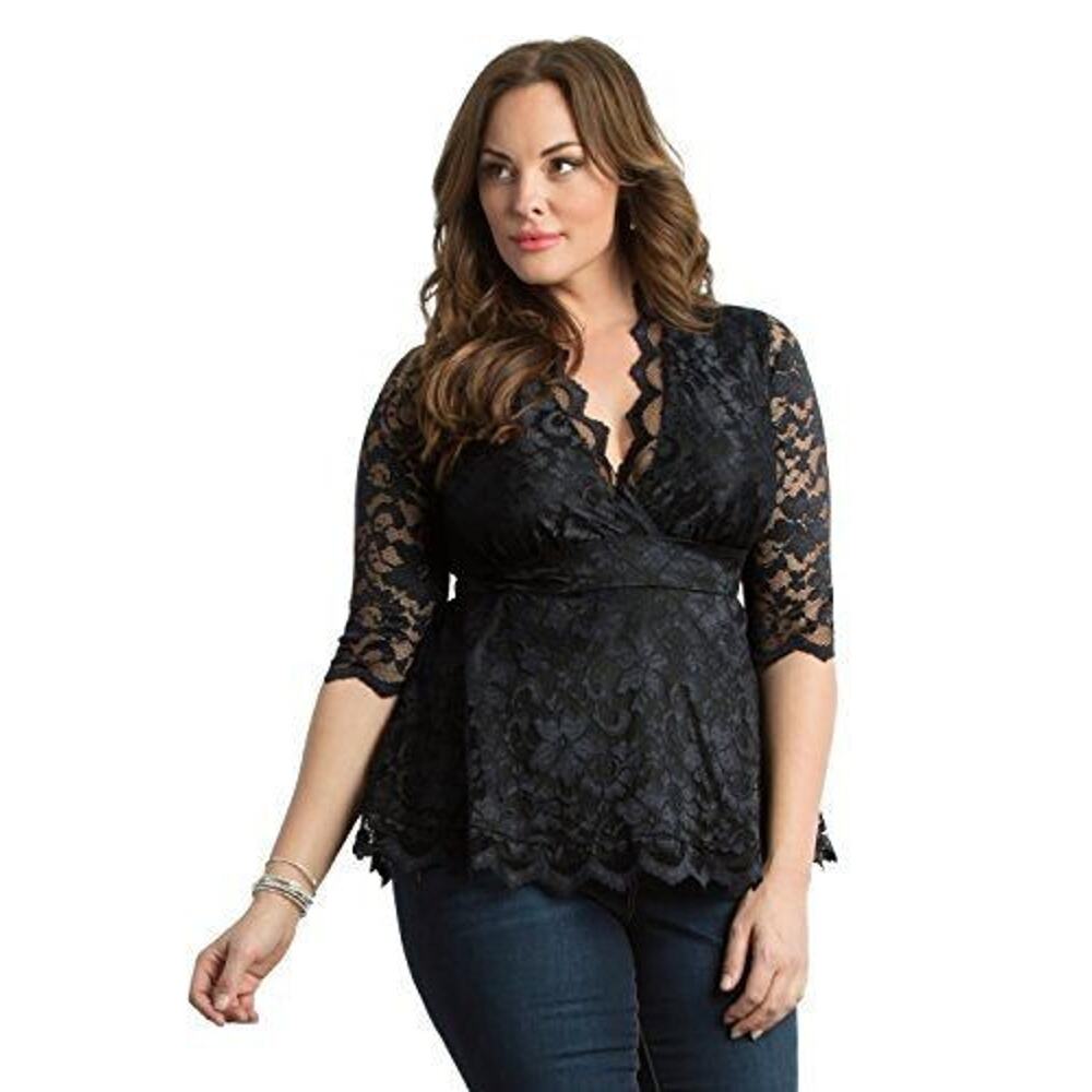 Kiyonna Top 3X Black Linden Lace Empire Waist Dark Romantic Slimming Whimsigoth - Picture 8 of 9